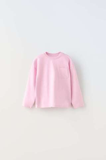 ZARA ОДНОТОННАЯ ФУТБОЛКА, РОЗОВЫЙ