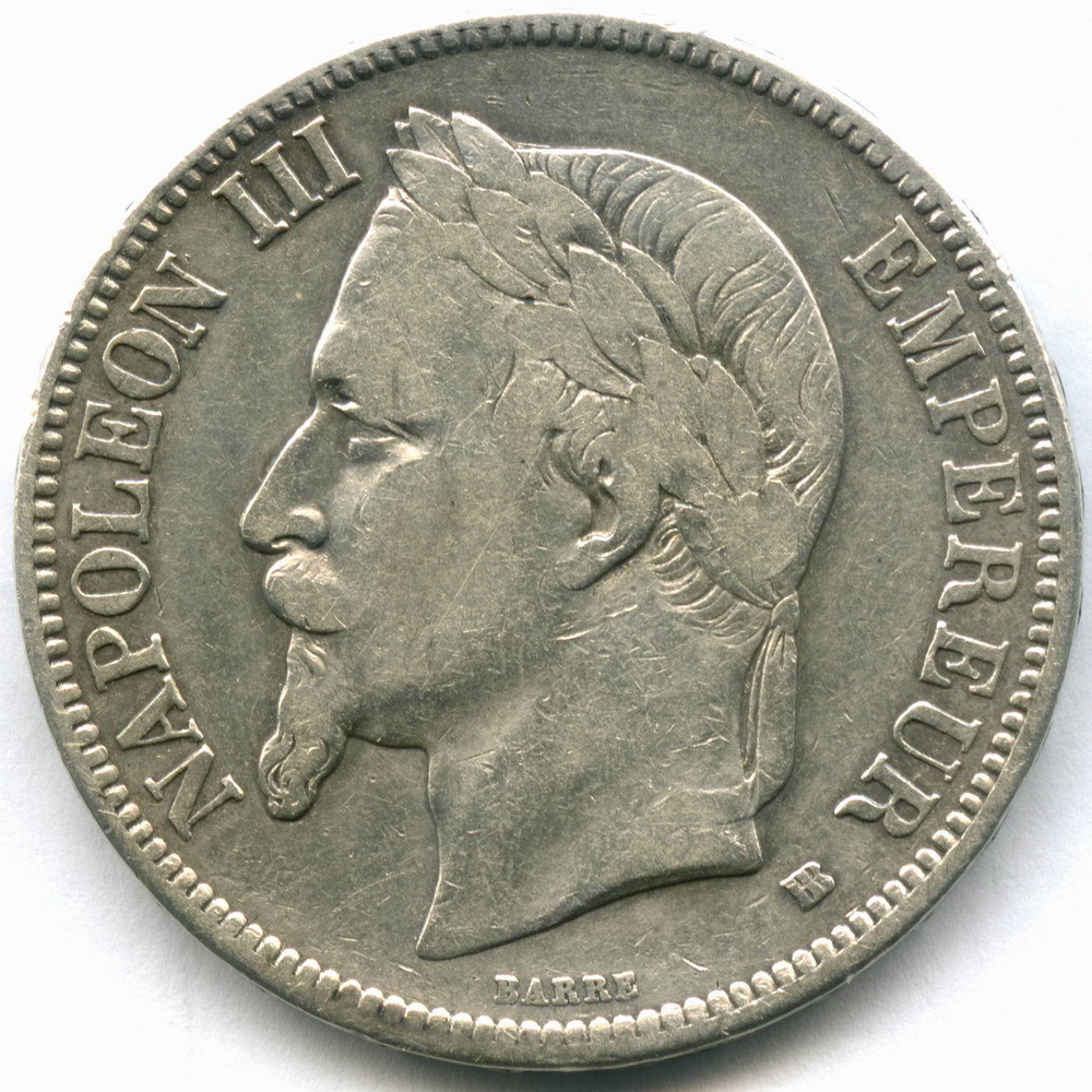 5 франков 1869 BB (Наполеон III) Франция VF