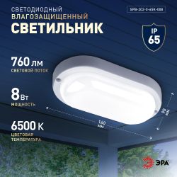 Светильник ЖКХ светодиодный ЭРА SPB-202-0-65K-008 IP65 8Вт 6500К 160x90 овал | Светильники для ЖКХ IP65