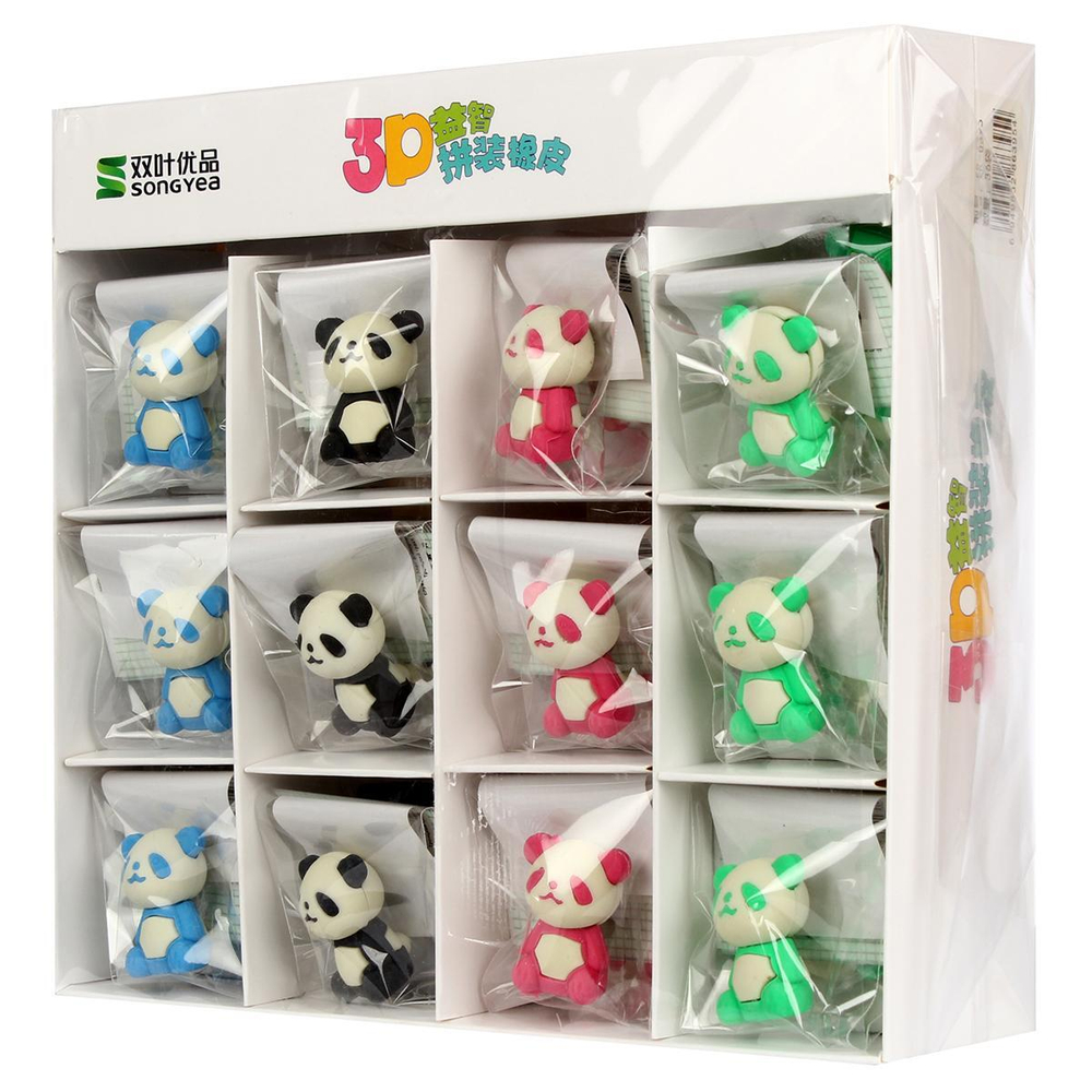 Ластик "Панда" 4,5см ,3 цв микс, в инд.пакете, С-40345