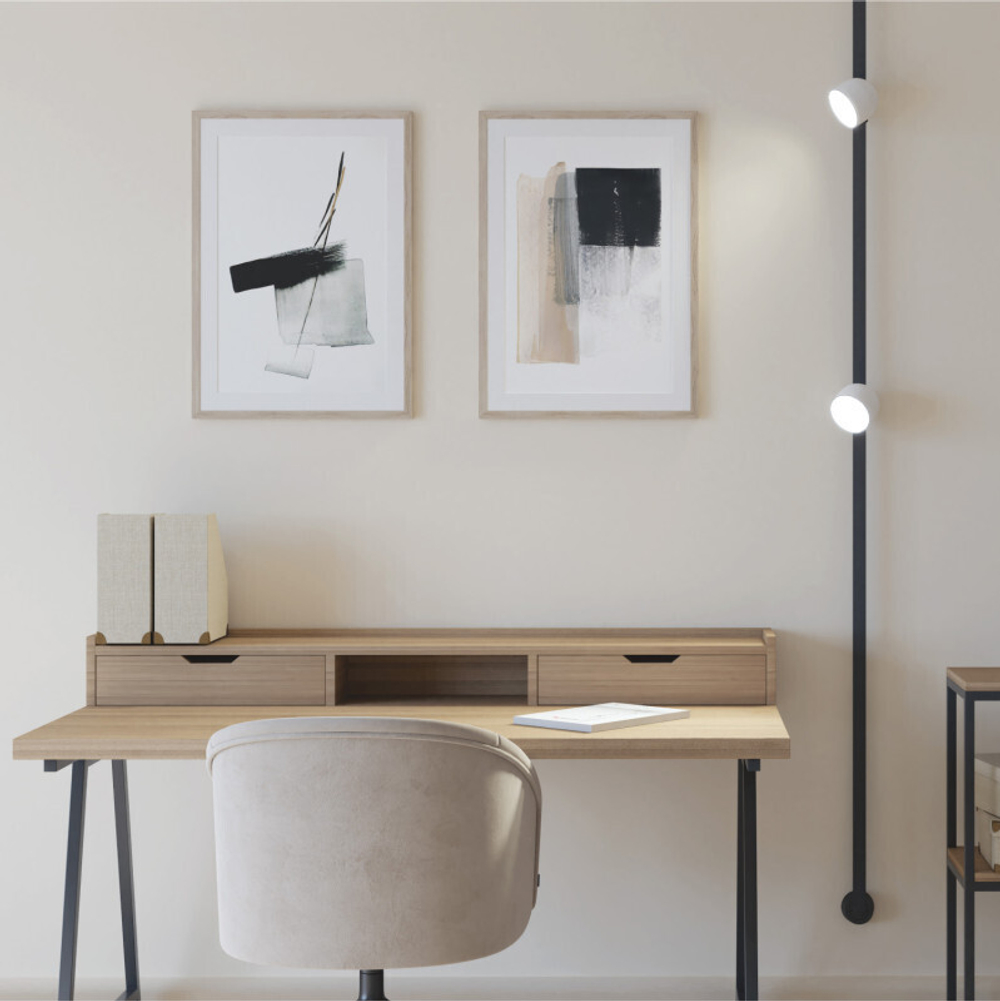 DK5543-WH+BK Поворотный светильник для трека-ремня Belty, серия Spot, со светодиодом, D100*H107мм, 48V DC, 12W, RA90, 120°, 3000K, IP20, белый с черным, алюминий