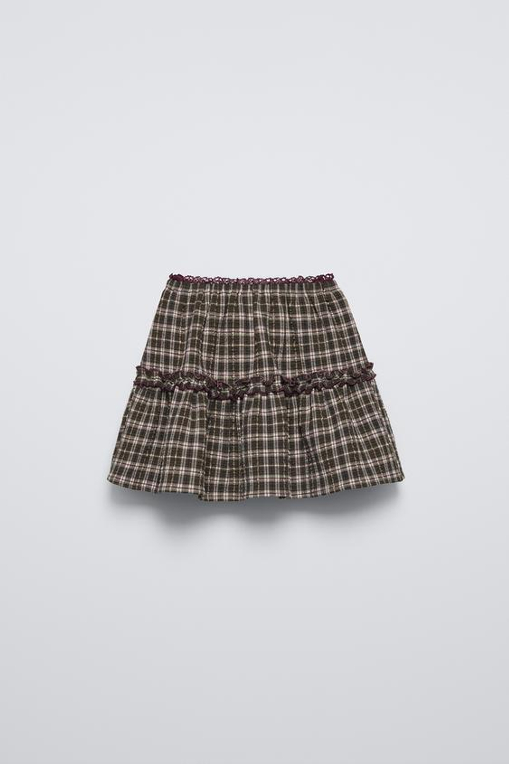 ZARA КЛЕТЧАТАЯ ЮБКА-ШОРТЫ, КОРИЧНЕВЫЙ