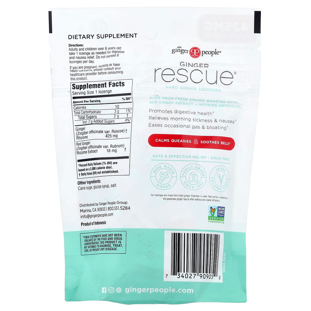 The Ginger People, Ginger Rescue®, твердые леденцы с имбирем, 30 леденцов в индивидуальной упаковке