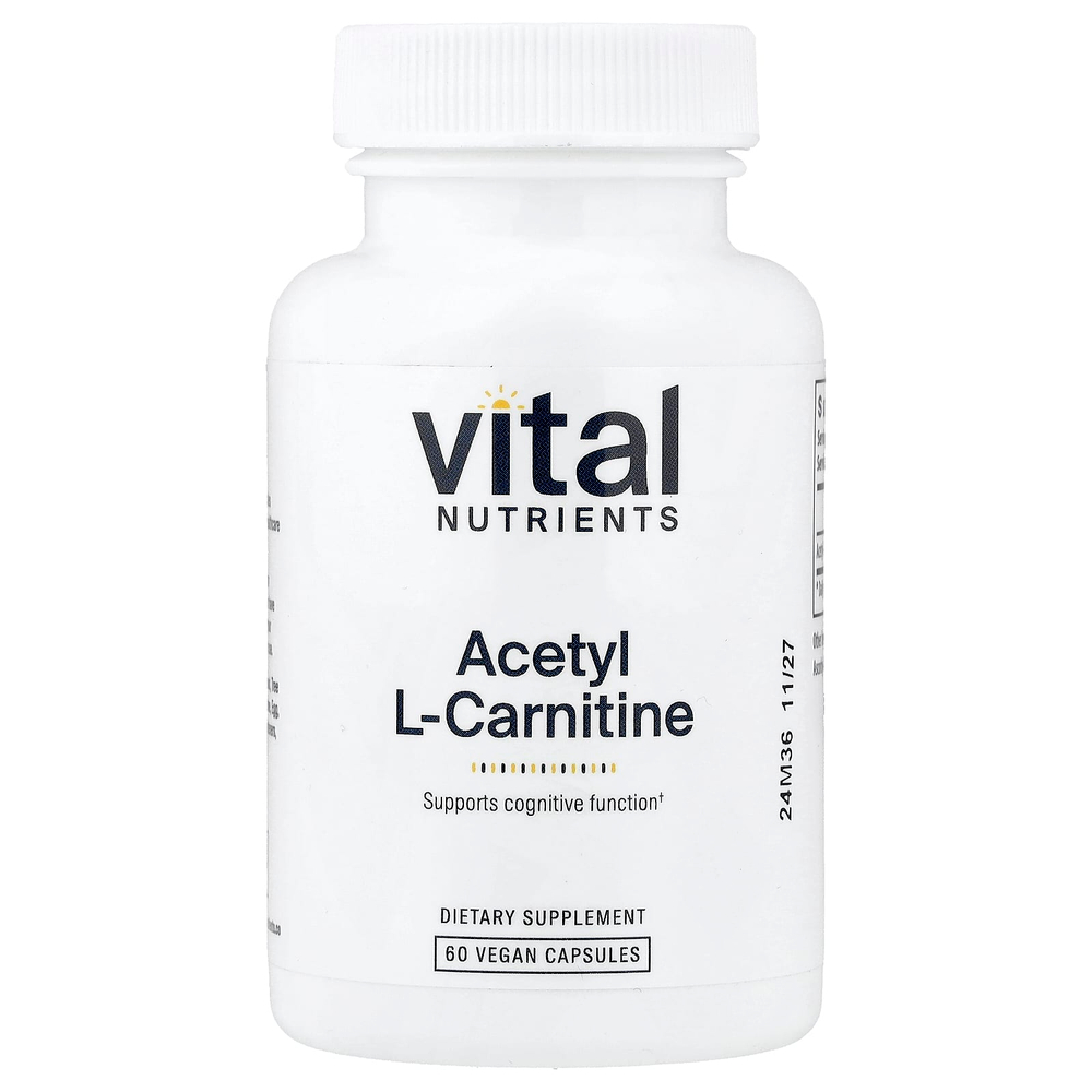 Vital Nutrients, Ацетил L-карнитин, 500 мг, 60 веганских капсул