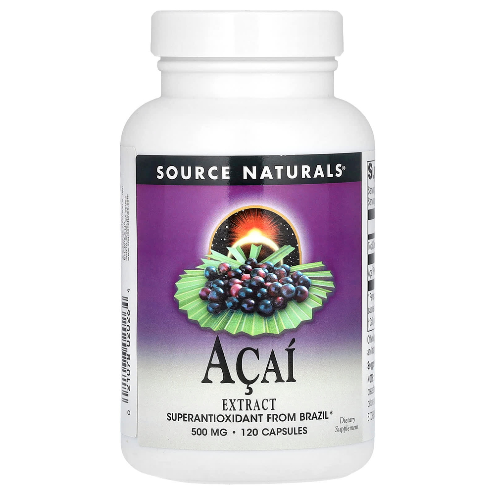 Source Naturals, экстракт асаи, 500 мг, 120 капсул