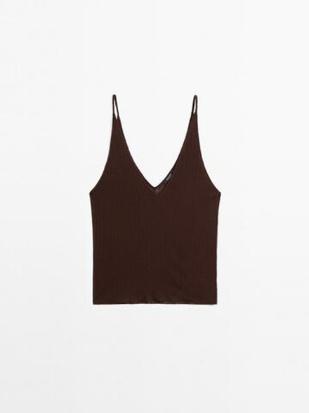 Massimo Dutti Топ ажурной вязки из смесового хлопка на бретелях, гранатовый