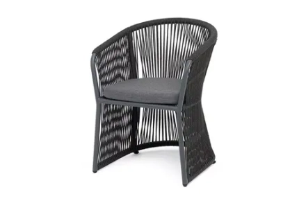 "Романо" стул плетеный из роупа, каркас алюминий темно-серый (RAL7024) муар, роуп темно-серый круглый, ткань темно-серая 027