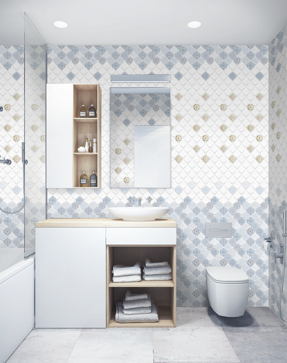 Панель ПВХ фотопечать с глиттером Янина голубой 2700х250мм