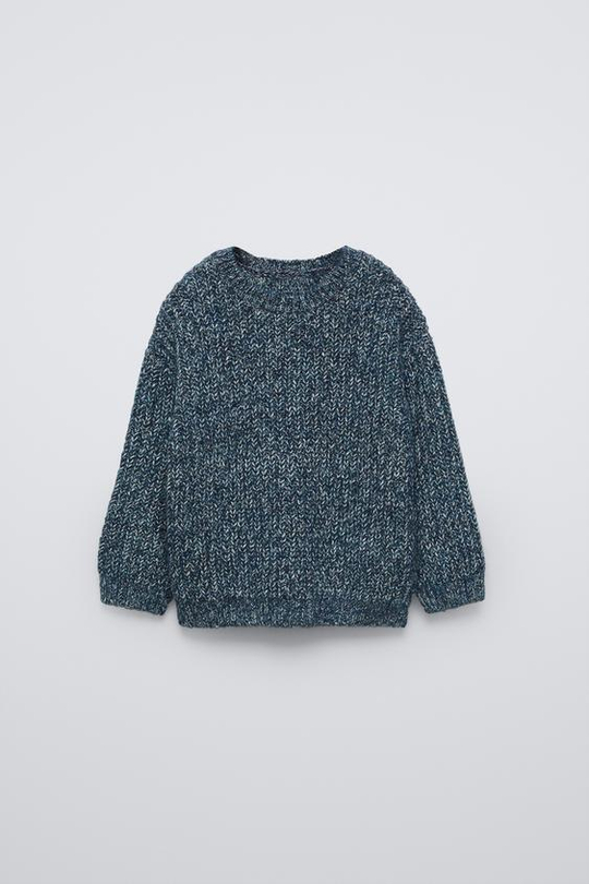 ZARA СВИТЕР ИЗ СМЕСОВОГО ТРИКОТАЖА, СИНЕВАТЫЙ