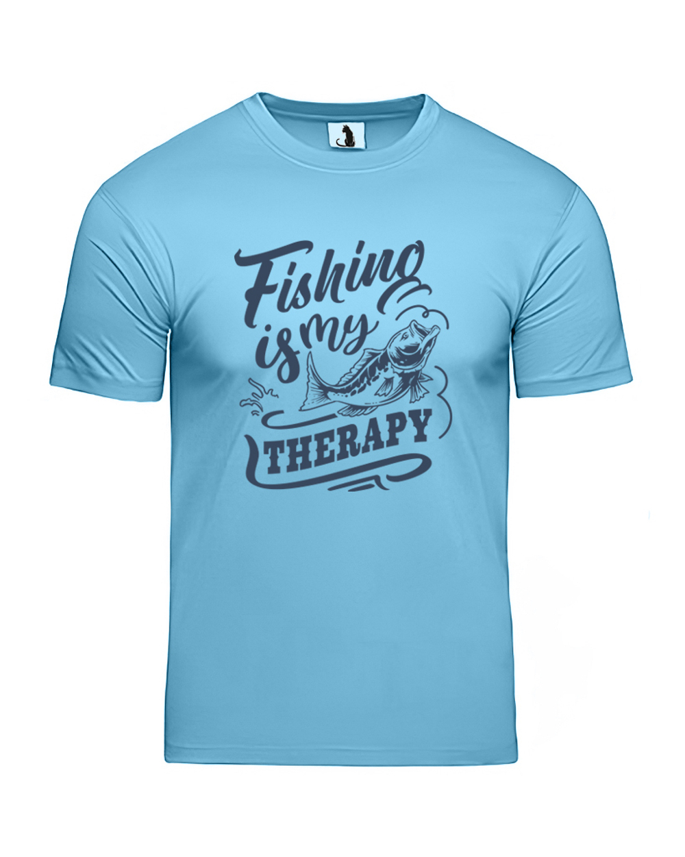 Футболка Fishing is my therapy классическая прямая голубая с синим рисунком