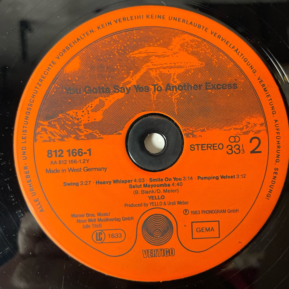 Винтажная виниловая пластинка LP Yello You Gotta Say Yes To Another Excess (Germany 1983) Crash Dance