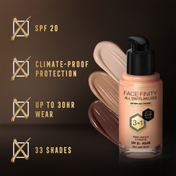 Max Factor Facefinity All Day Flawless - Долговечная тональная основа SPF 20, 30 ml