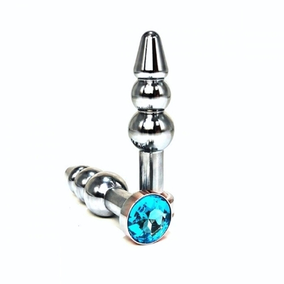 Анальная втулка елочка с голубым кристаллом 11 см