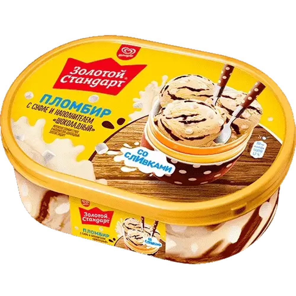 Морожено Золотой Стандарт, пломбир с суфле и шоколадным наполнителем, 475 гр