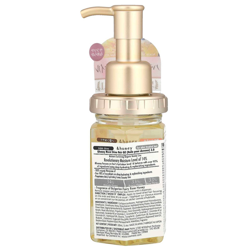 &honey, Масло для волос с увлажняющим блеском, мед из болгарской волшебной розы, 100 мл (3,4 унции)