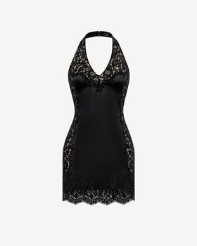 Платье мини из сатина и кружева