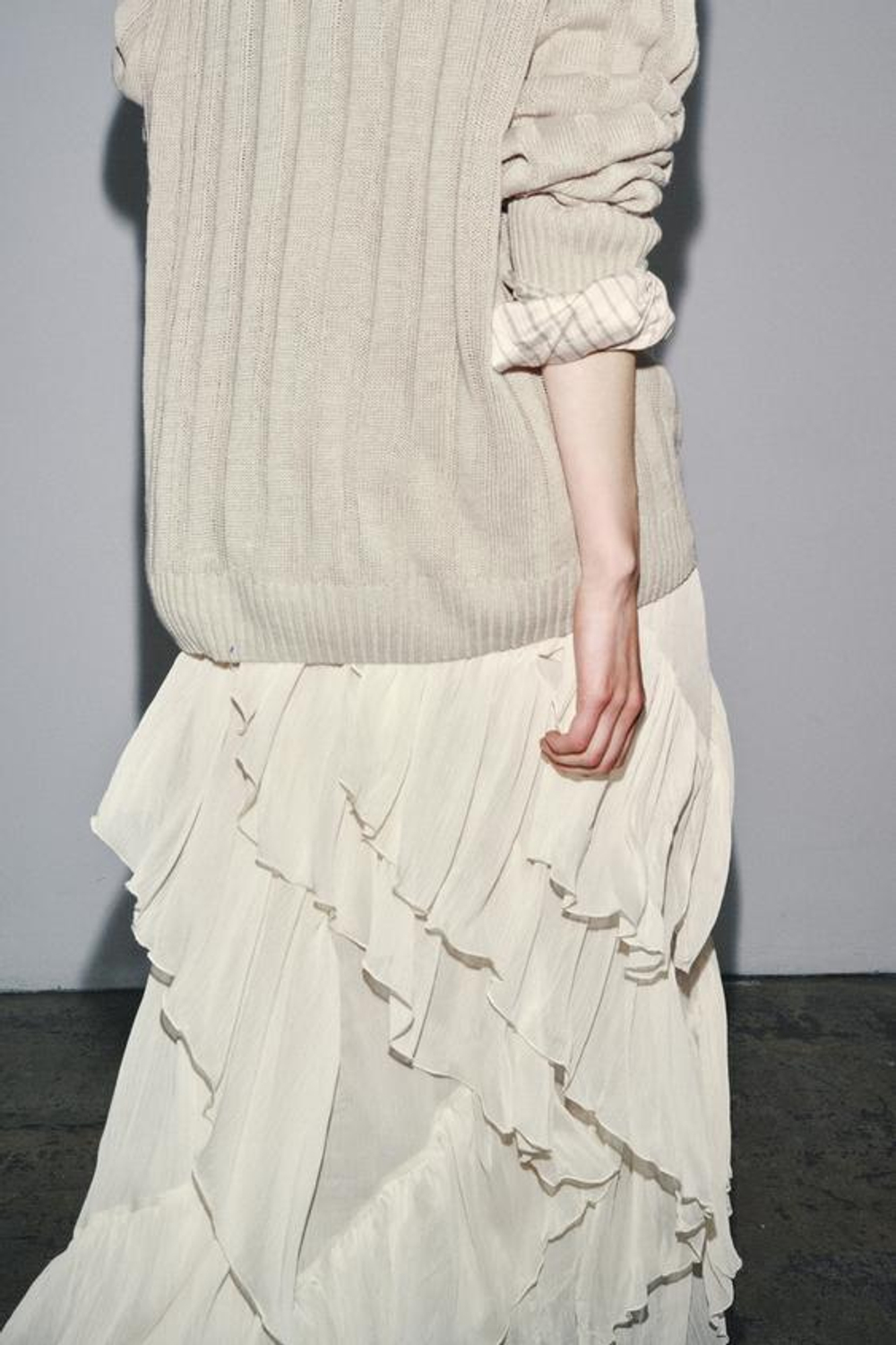 ZARA ЮБКА ИЗ ТКАНИ БАМБУЛА — ZW COLLECTION, ЖЕЛТОВАТО-БЕЛЫЙ