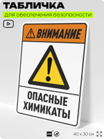 Табличка для обеспечения безопасности "Внимание опасные химикаты", для производства, предприятия, организаций, 40х30 см, Silver Plane x Айдентика Технолоджи