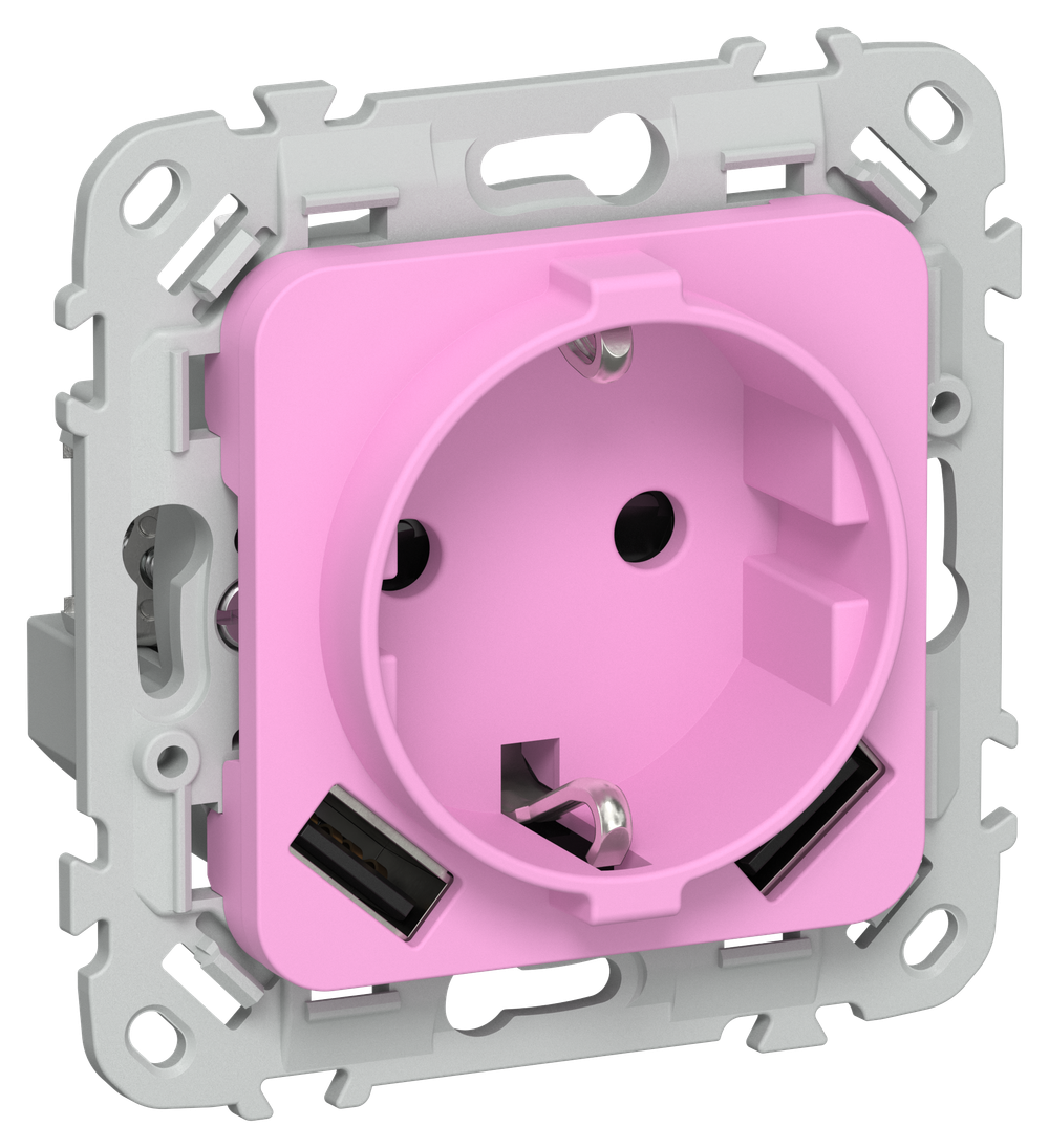 FLITE Розетка 1-местная с заземлением с защитными шторками 16А с USB A+A 3,1А РСЮша11-0-ФлПр пурпурный IEK