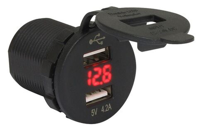 Гнездо питания с USB-разъемами, 4,2 А, вольтметр