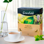 Чай Greenfield Green Melissa зеленый с мятой и мелиссой, 100 пакетиков