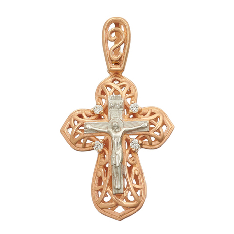 Крест из серебра/Позолота,Родий/Подвижное ухо/Со вставкой из фианитов