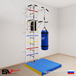 Шведская стенка Sv Sport усиленная 6756 (Турник стандарт/Брусья/Канат/Лестница/Цепь/Мешок 22кг/Мат 1м)