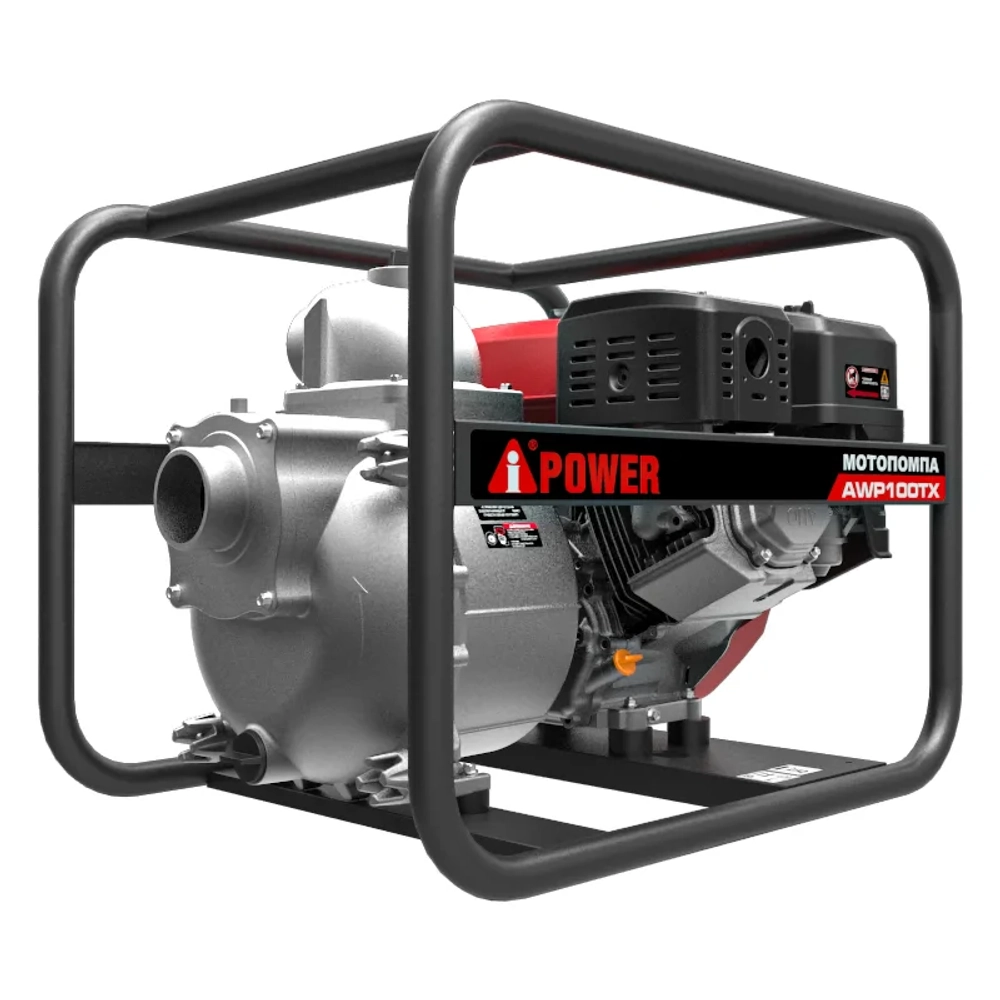 A-iPower AWP100TX мотопомпа бензиновая для сильнозагрязненной воды 14 л.с, 1716 л/мин, диаметр 100 мм, 30341