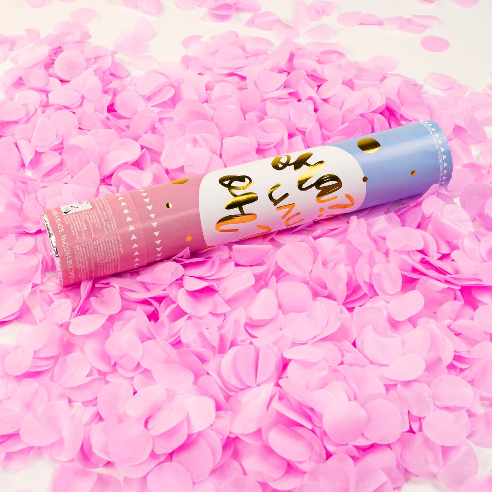 Пневмохлопушка (12/30 см), Гендер Пати, Круги тишью, Розовый  Изображение2