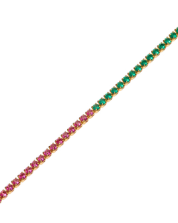 Браслет-теннисный, зелено-розовые камни