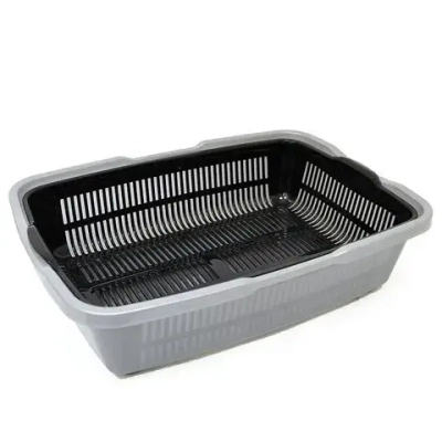 Туалет для кошек большой с сеткой черное серебро