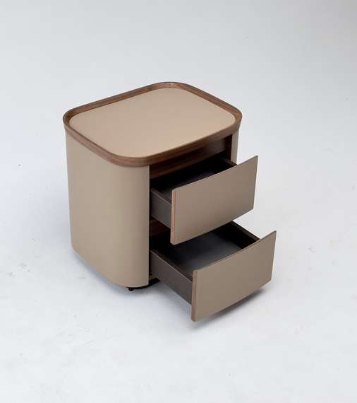 Тумба прикроватная 4669, бежевая экокожа, шпон ореха