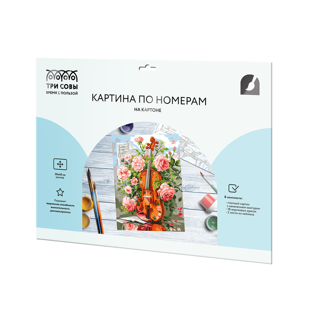 Картина по номерам на картоне "Скрипка", 30*40, с акриловыми красками и кистями, ТРИ СОВЫ
