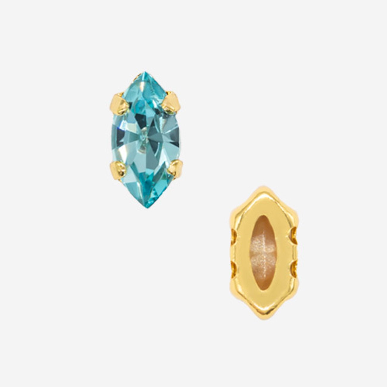 Кристалл Маркиз (Marquise Fancy Stone) в цапах, оттенок "Индиголит"/"Indicolite", 6*3мм, позолота