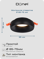 Светильник встраиваемый, GU10, D95xH35мм, IP20, черный, без лампы