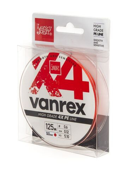 Шнур плетёный Lucky John Vanrex х4 BRAID Fluo Orange 125/012