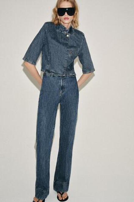 ZARA ДЖИНСЫ FLARE С ВЫСОКОЙ ПОСАДКОЙ — ZW COLLECTION, СИНИЙ