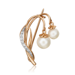 Брошь «Подснежник» из красного золота c жемчугом культивированным и фианитами Артикул: 04-0246-00-302-1110-31