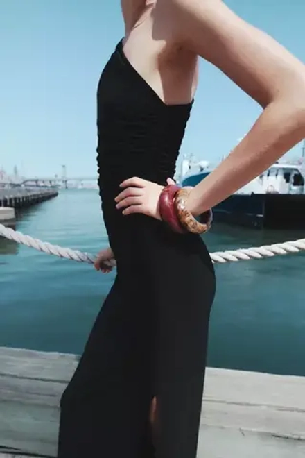 ZARA ПЛАТЬЕ МИДИ АСИММЕТРИЧНОГО КРОЯ, ЧЕРНЫЙ