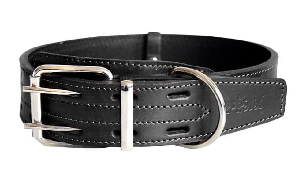 Ошейник кожаный двойной,серия "премиум-классик" 45мм, 72-83см, Зооник, черный