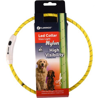 Ошейник светящийся LED, VISIO, желтый, 33 - 63,5 см, 8 мм, Flamingo