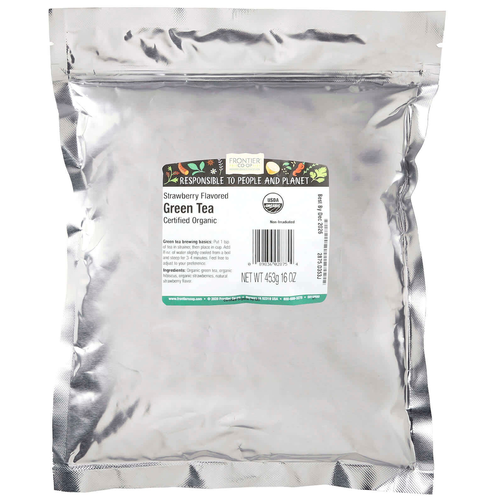 Frontier Co-op, органический зеленый чай, клубника, 453 г (16 унций)