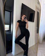 black flared trousers