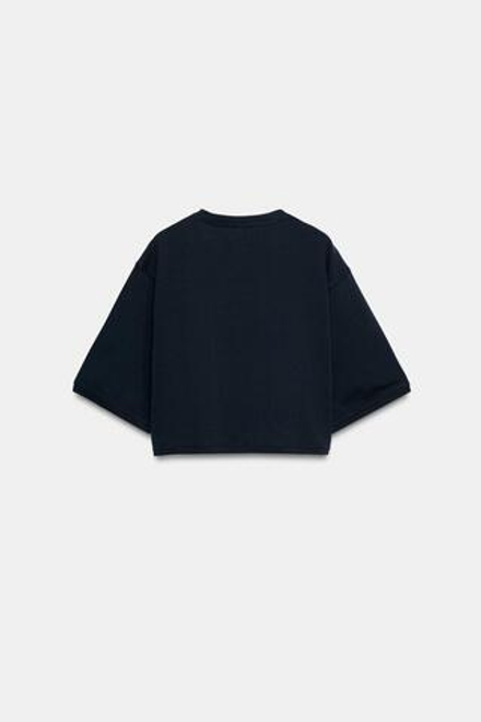 ZARA УКОРОЧЕННАЯ ФУТБОЛКА ОВЕРСАЙЗ, МОРСКОЙ СИНИЙ