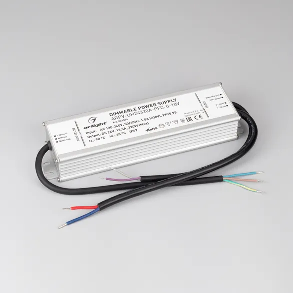 Блок питания ARPV-UH24320A-PFC-0-10V (24V, 13.3A, 320W) (Arlight, IP67 Металл, 7 лет) 026574