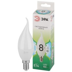 Лампа светодиодная ЭРА GREEN LINE LED BXS-8W-840-E14 GL 8Вт свеча на ветру яркий белый свет E14