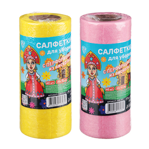 Салфетки универсальные в рулоне из вискозы 40шт 20х18см Герои (16шт/кор)