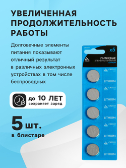 Батарейка литиевая Luazon, CR2032, блистер, 5 штук