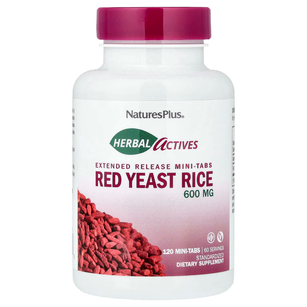 NaturesPlus, Herbal Actives, красный ферментированный рис, 120 мини-таблеток (300 мг в каждой)