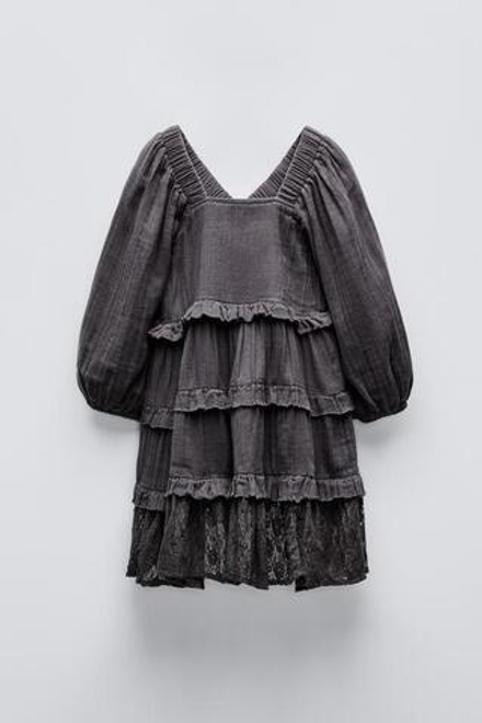 ZARA ПЛАТЬЕ ИЗ КРУЖЕВА, АНТРАЦИТОВО-СЕРЫЙ